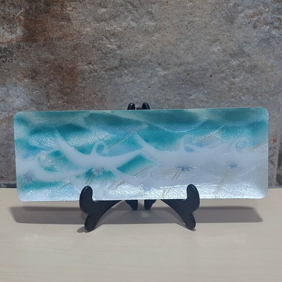 Other - Vintage Enamel Rectangular Dish With Wave and Crane Motifs